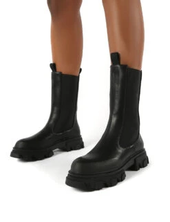 Boston Black Wide Fit Calf High Chunky Sole Boots -LoafLuxe Shop 0000 BOSTON BLK PU 2 a8ef39da 34e1 4283 8851 5743d139a533