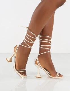 Dymond Off White Lace Up Square Toe Cake Stand Heels -LoafLuxe Shop 0000 DYMOND WHITE PU