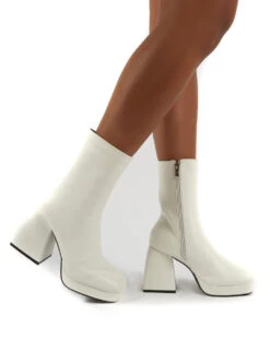 Addilyn White Chunky Heel Ankle Boots -LoafLuxe Shop 0000 IMAGINE WHITE PU
