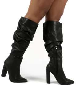 Yours Black Wide Fit PU Heeled Knee High Block Boots -LoafLuxe Shop 0000 YOURSWF BLK PU