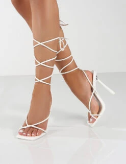 Lacey Wide Fit White PU Square Toe Strappy Lace Up Heels -LoafLuxe Shop 0001 LACEY WHITE PU2 917f65f1 e492 4270 ba29 61fbe6b1e309