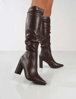 Mine Choc PU Knee High Boots 8 Mine Choc PU Knee High Boots -LoafLuxe Shop 0001 MINE CHOC PU3