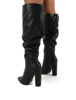 Yours Black Wide Fit PU Heeled Knee High Block Boots -LoafLuxe Shop 0001 0002 YOURSWF BLK PU2