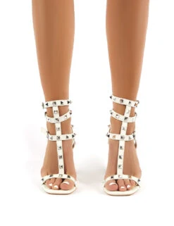 Finally Wide Fit White PU Studded Block Heels -LoafLuxe Shop 0001 finally white pu 3
