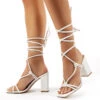 Lois Wide Fit White Strappy Lace Up Block High Heels -LoafLuxe Shop 0001 lois wf white pu 3