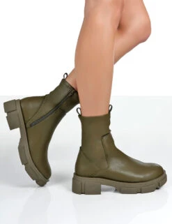 Treat Green Chunky Ankle Boots -LoafLuxe Shop 000217