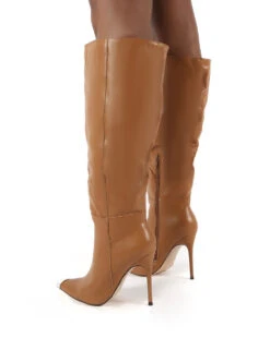 Forgive Tan Pu Wide Fit Heeled Knee High Boots -LoafLuxe Shop 0002 FORGIVEWF TAN PU2