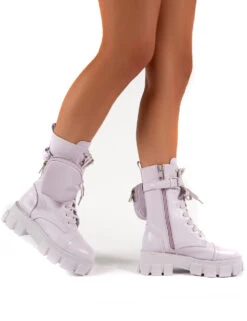 Intention Lilac Wide Fit Chunky Sole Pouch Ankle Boots -LoafLuxe Shop 0002 INTENTION LILACWF PU 0