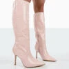 Rosalie Wide Fit Pink Croc Heeled Pointed Toe Knee High Boots -LoafLuxe Shop 00031 f2e56268 b0be 43ef 8c61 b43a04155aa3