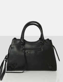 The Willa Black Zip Detail Tote Bag