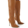 Forgive Tan Pu Wide Fit Heeled Knee High Boots -LoafLuxe Shop 0003 FORGIVEWF TAN PU1