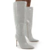Go Wide Fit Grey Knee High Pointed Toe Stiletto Heeled Boots -LoafLuxe Shop 0003 GOWF GREY PU1