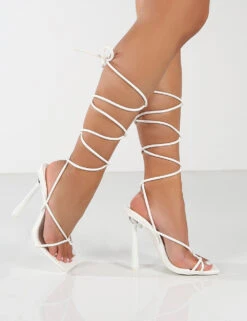 Lacey Wide Fit White PU Square Toe Strappy Lace Up Heels -LoafLuxe Shop 0003 LACEY WHITE PU11 f6c3b784 db5e 4626 8a47 585f4a78b0cb