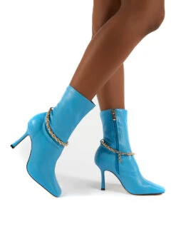 Sacci Blue Wide Fit Chain Detail Square Toe Stiletto Heel Ankle Boots -LoafLuxe Shop 0004 SACCI BLUE PU bffc49a2 3b1e 444f aec0 d9fde116c10a