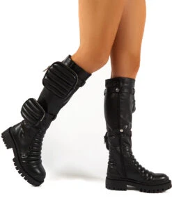 Tayla Black Wide Fit Knee High Pouch Boots -LoafLuxe Shop 0004 TAYLOR BLK PU 459d156f 038a 447a 8003 7f13ee4455c4