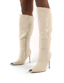 Forgive Stone Pu Wide Fit Heeled Knee High Boots -LoafLuxe Shop 0005 FORGIVEWF BONE PU3