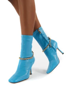 Sacci Blue Wide Fit Chain Detail Square Toe Stiletto Heel Ankle Boots -LoafLuxe Shop 0005 SACCI BLUE PU3 6cd4115a 0123 403a 9ade 19104b7ac077