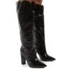 Slow Black Snake Wide Fit Knee High Block Heel Boots -LoafLuxe Shop 0005 SLOW BLKCROCWF PU1