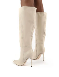 Forgive Stone Pu Wide Fit Heeled Knee High Boots -LoafLuxe Shop 0006 FORGIVEWF BONE PU2