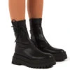 Finale Black Wide Fit Chunky Sole Ankle Wrap Boots