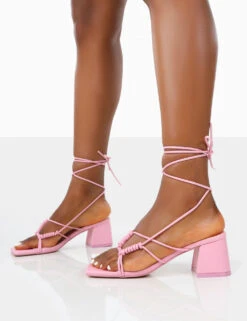 Fanatic Baby Pink PU Square Toe Lace Up Block Mid Heeled Sandals -LoafLuxe Shop 00081 17341ece 0cc4 4554 9853 b7cf6c82f681