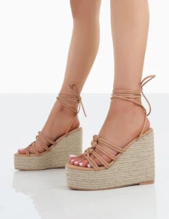 Chakkra Nude PU High Heeled Sandal Espadrilles Wedges -LoafLuxe Shop 00095