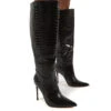 Go Wide Fit Black Knee High Pointed Toe Stiletto Heeled Boots -LoafLuxe Shop 0011 GOWF BLK PU1