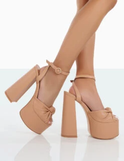 Knot On Nude Pu Knotted Platform High Heeled Sandals -LoafLuxe Shop 00152 58313481 a876 4a0c 8824 0ba786c489a5