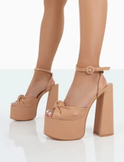 Knot On Nude Pu Knotted Platform High Heeled Sandals -LoafLuxe Shop 00182 2926b87f d514 45e6 b098 88023167955a