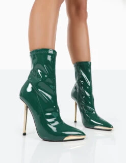 Player Green Patent Stiletto Heel Ankle Boots