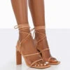 Chloe Nude Pu Strappy Square Toe Lace Up Heels -LoafLuxe Shop 0024 cd0accca f38a 4b2c 8483 424e5c2a9dff