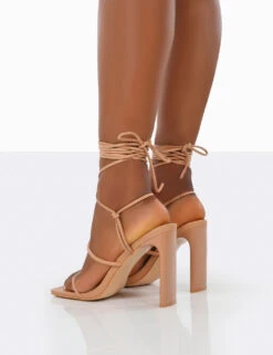 Chloe Nude Pu Strappy Square Toe Lace Up Heels -LoafLuxe Shop 0025 0111a029 89f2 4479 af88 9954e632791a