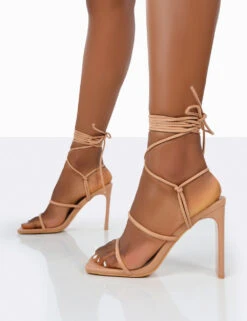 Chloe Nude Pu Strappy Square Toe Lace Up Heels -LoafLuxe Shop 0026 c8494934 d6e2 4330 9321 7afff9e8febb