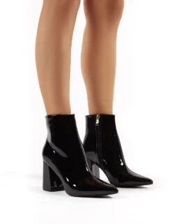 Empire Wide Fit Black Patent Pointed Toe Ankle Boots -LoafLuxe Shop 0031 empire blk wf pu 1