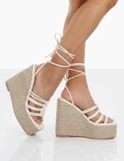 Chakkra Ecru PU High Heeled Sandal Espadrilles Wedges -LoafLuxe Shop 0048 0dfe6d9c dd41 4f27 8f41 c1327bd8c6a0