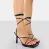 Euphoria Black PU Square Toe Lace Up Mid Heels -LoafLuxe Shop 00491