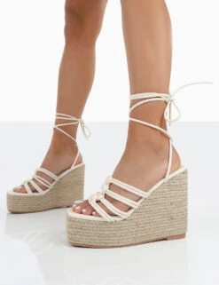 Chakkra Ecru PU High Heeled Sandal Espadrilles Wedges -LoafLuxe Shop 0051 b2b26c15 bcb5 450b 8fe5 e61d0872be14