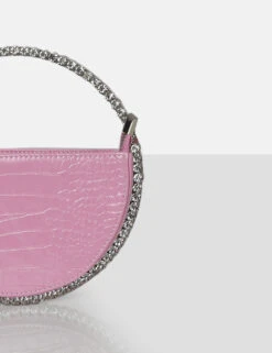 The Alessia Baby Pink Croc Circle Diamante Mini Handbag -LoafLuxe Shop 0063 f25f566d d205 4c72 88bd 6fc409c14cef