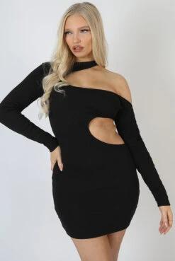 Cut Out Detail Ribbed Dress Black -LoafLuxe Shop 02.02 040