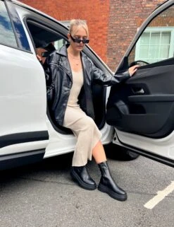 Knitted Off Shoulder Midi Dress Oatmeal Marl