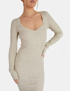 Knitted Off Shoulder Midi Dress Oatmeal Marl -LoafLuxe Shop 02.09KAIIANEW0089Jan1320171copy