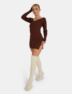 Knitted Off Shoulder Mini Dress Chocolate -LoafLuxe Shop 02.09KAIIANEW01281Jan1320171copy