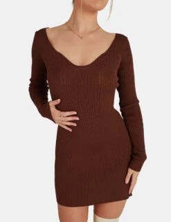 Knitted Off Shoulder Mini Dress Chocolate -LoafLuxe Shop 02.09KAIIANEW0206Jan1320171copy