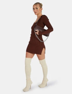 Knitted Off Shoulder Mini Dress Chocolate -LoafLuxe Shop 02.09KAIIANEW0222Jan1320171copy