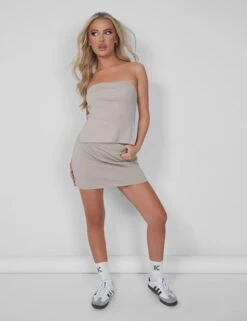 Kaiia Ribbed Bandeau Side Split Top In Stone -LoafLuxe Shop 05.07rebekah0892