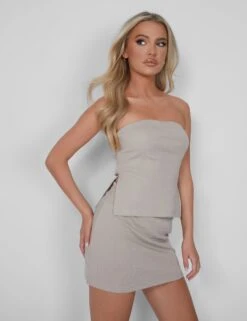 Kaiia Ribbed Bandeau Side Split Top In Stone -LoafLuxe Shop 05.07rebekah0899