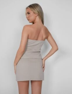 Kaiia Ribbed Bandeau Side Split Top In Stone -LoafLuxe Shop 05.07rebekah0918