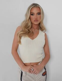 Public Desire V Front Knitted Top Beige -LoafLuxe Shop 05.07rebekah1549