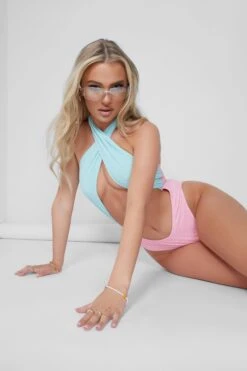 Scrunch Two Tone Wrap Swimsuit Pink & Mint