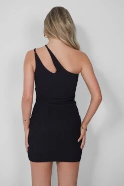 Scrunch One Shoulder Cut Out Mini Beach Dress Black -LoafLuxe Shop 05.07rebekah2226